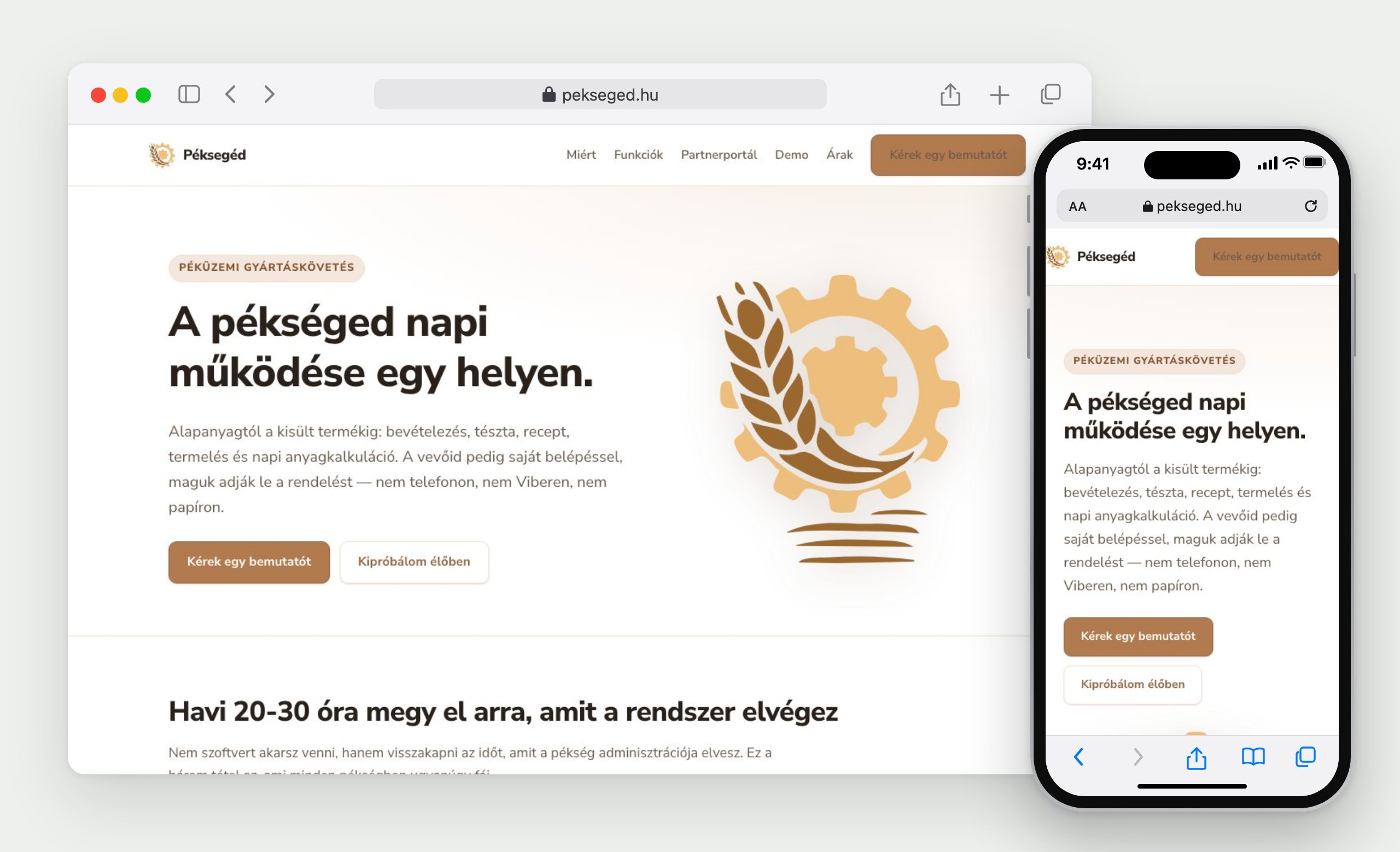 PékSegéd: a weboldal böngészőben és telefonon