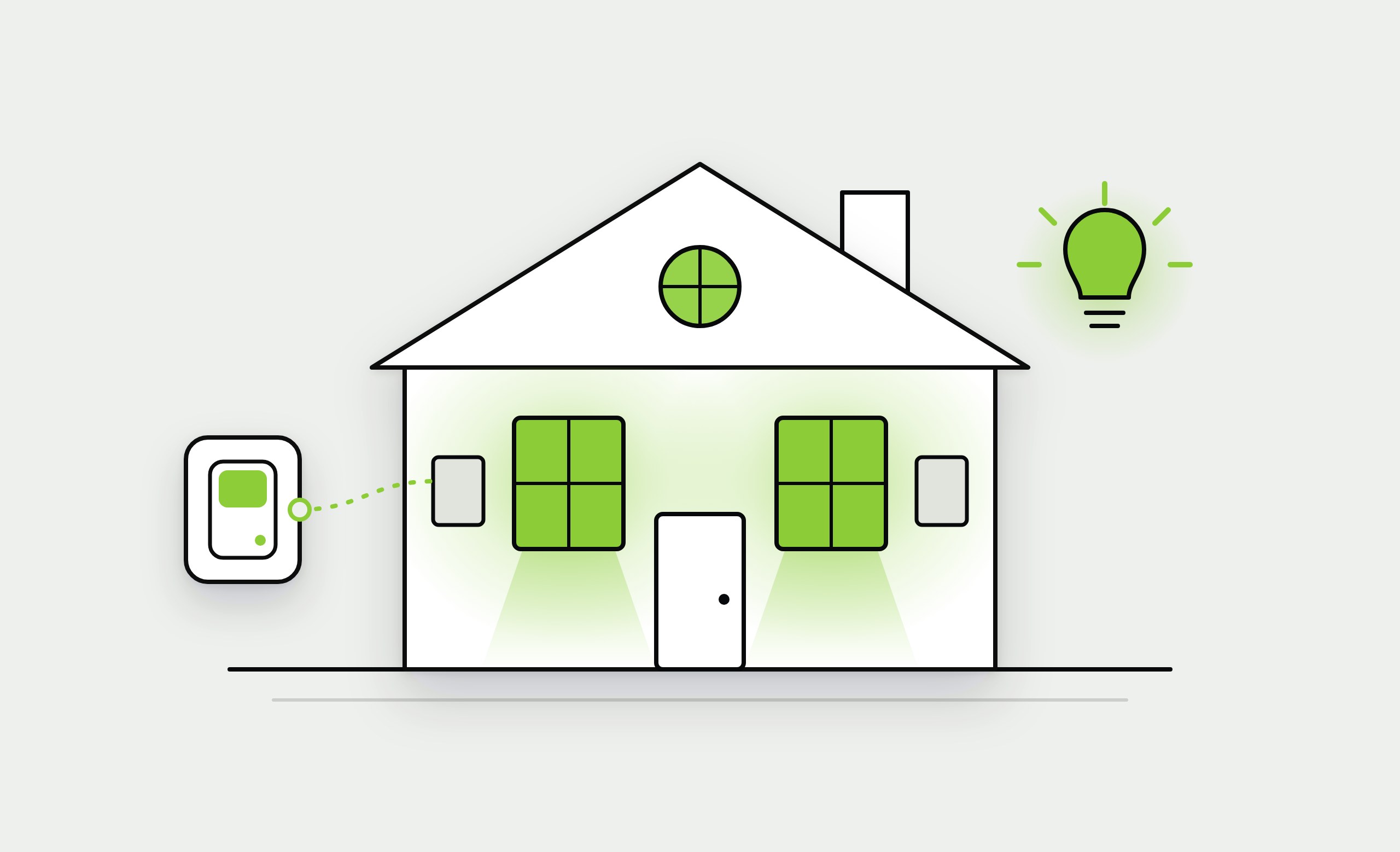 KOMAS Smart Home: házikó vonalas rajza világító ablakokkal
